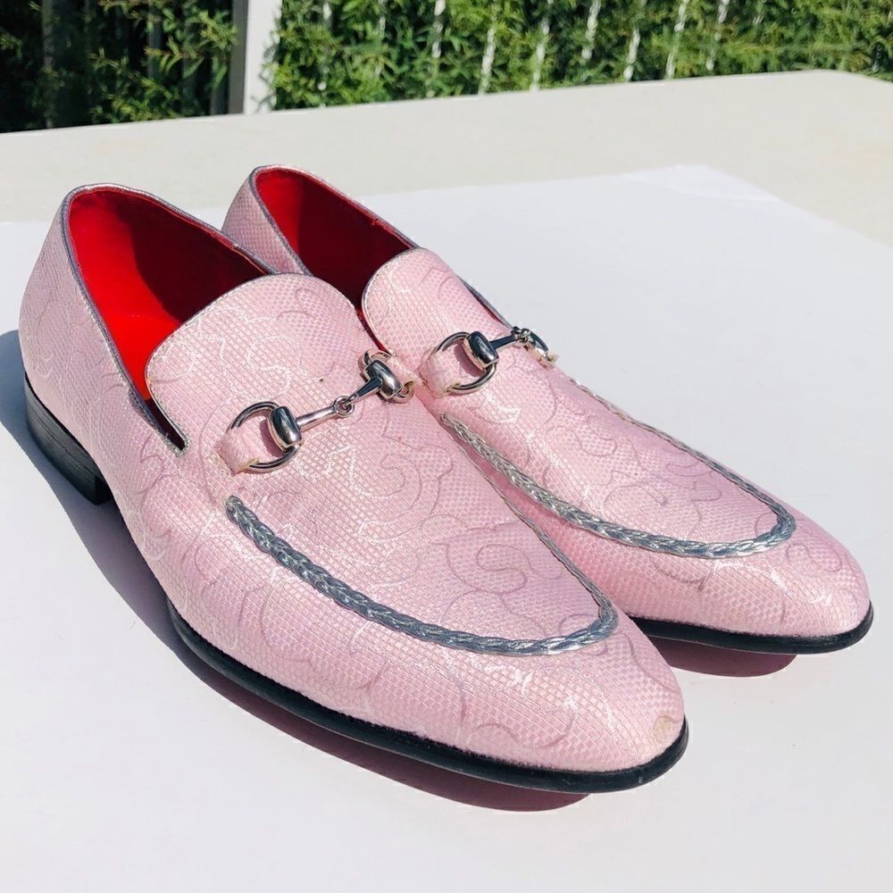 Fiesso men’s pink silver dress shoes